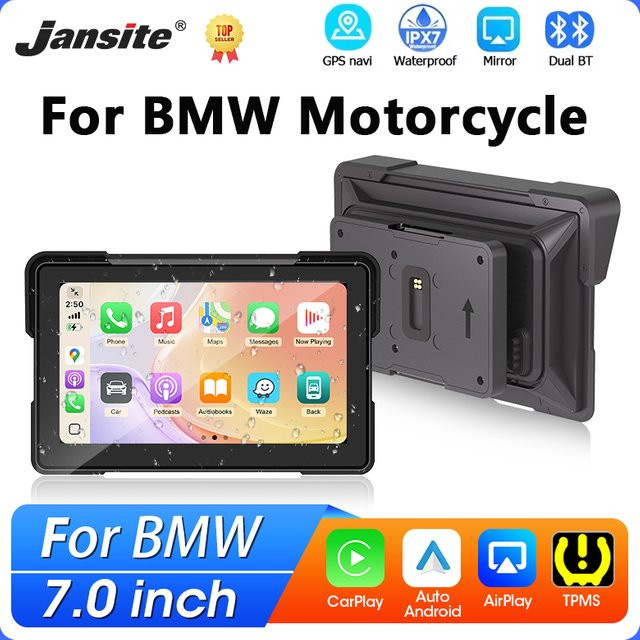 jansite 7-Zoll Carplay Bildschirm für BMW R1200GS ADV R1250GS ADV S1000XR Motorrad-Navigation mit GPS, Wireless Android Auto und Bluetooth, IPX7 Wasserdicht, Schwarz - Bild 1