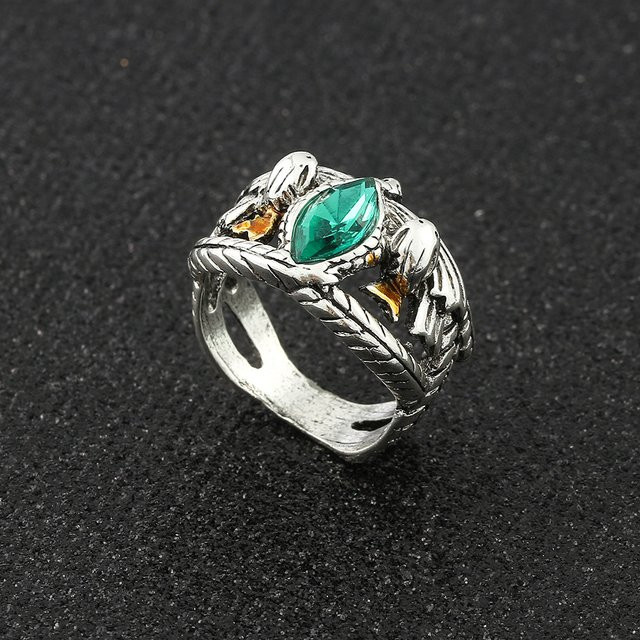 Barahir Ring, Silber, grüner Kristall, Herren - Bild 1