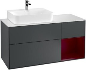 V&B Finion Waschtischunterschrank mit LED-Beleuchtung und offenem Regal in Mattblau, Breite: 120 cm - Bild 1
