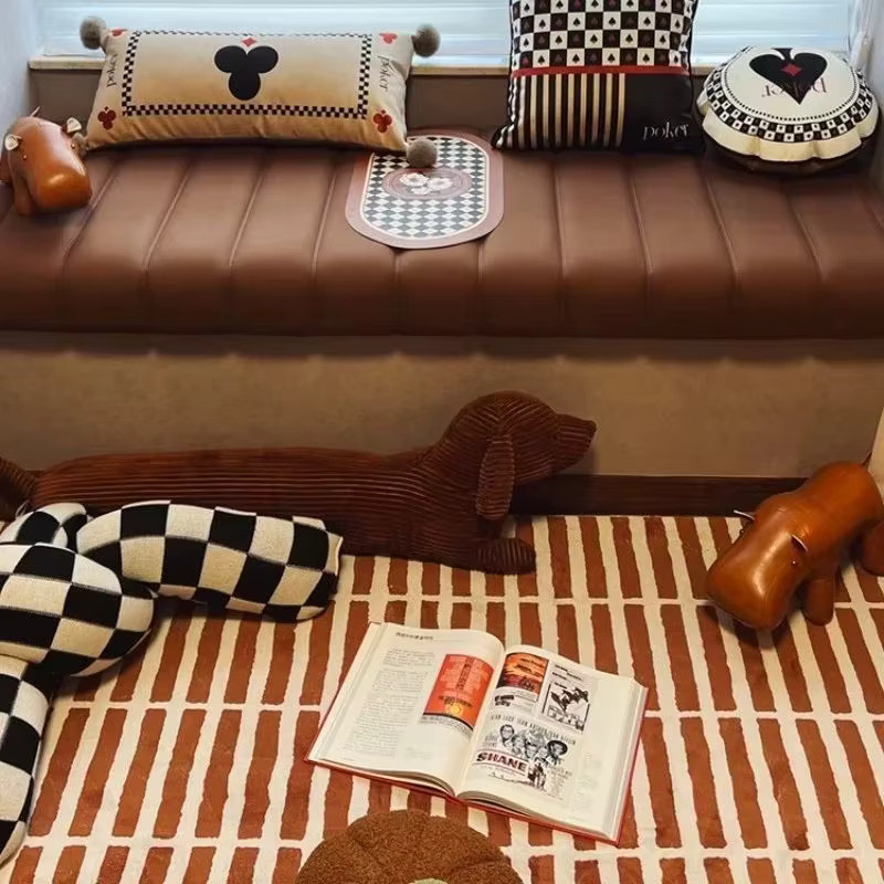 VIKAMA Retro Teppich in Braun und Weiß gestreift im amerikanischen Ins-Stil für Wohnzimmer und Schlafzimmer - Bild 2