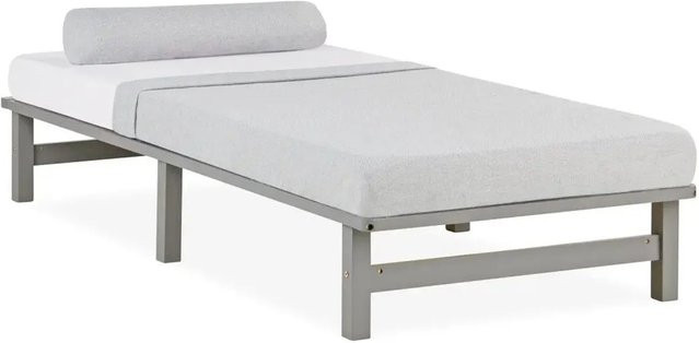 Homestyle4u Palettenbett aus massiver Kiefer mit Lattenrost in Grau, B/T/H: 90 x 200 x 28 cm - Bild 1