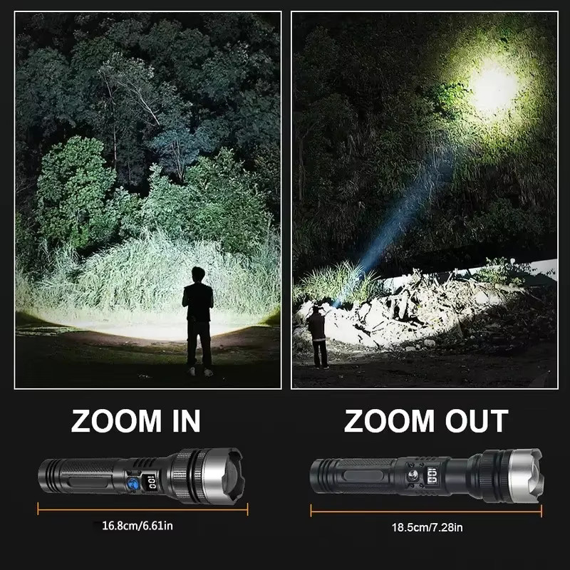 Heinast LED-Taschenlampe mit USB-Ladefunktion, Zoom und Digitalanzeige in Schwarz - Bild 4