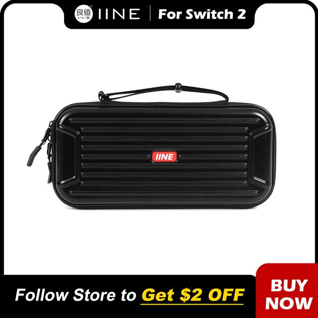 IINE PC-Aufbewahrungstasche für Nintendo Switch 2 und NS2 in Schwarz mit Dual-Layer-Schutz und spritzwasserabweisender Oberfläche - Bild 1