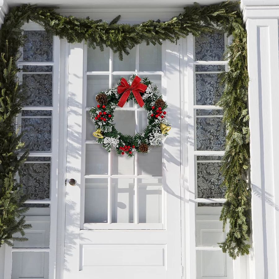 YOUTHINK Weihnachts-Winterkranz zum Aufhängen, bunter Weihnachtskranz mit Blättern für Haustür, Fenster oder Wand, Durchmesser: 20 cm - Bild 5