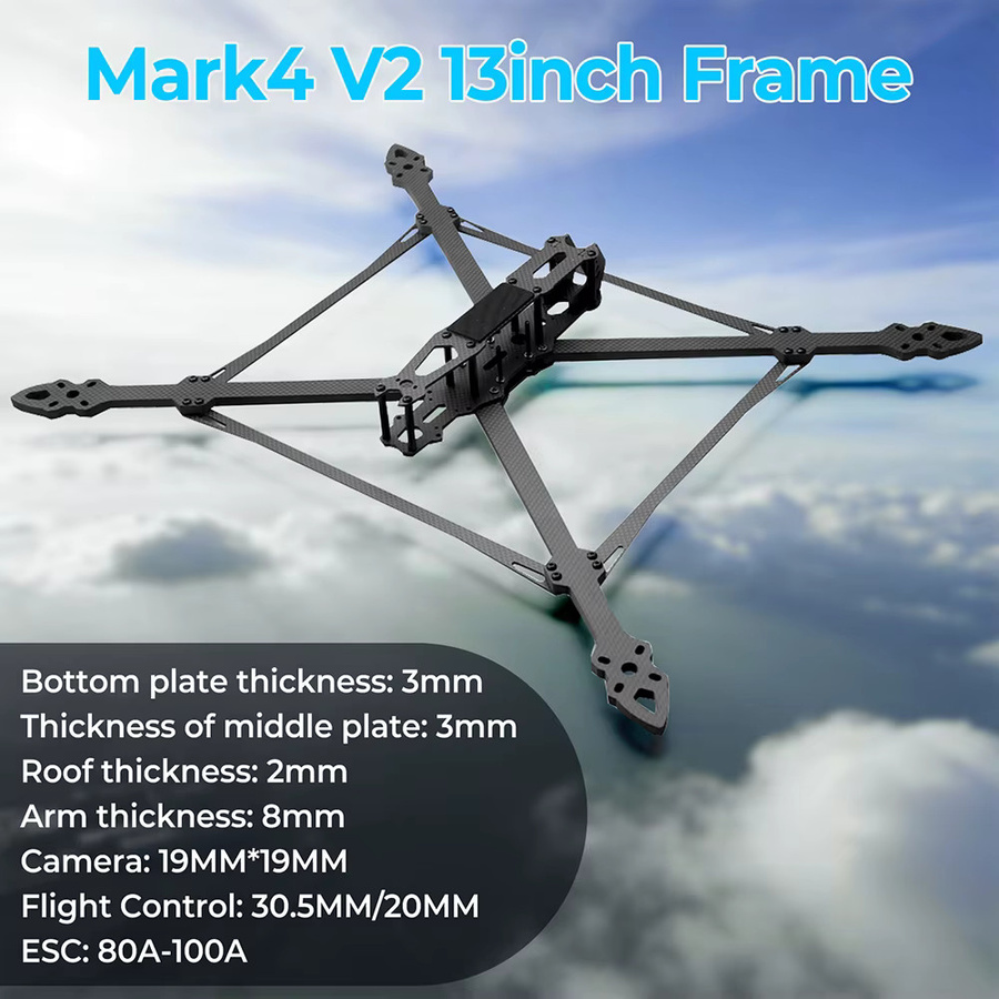 9IMOD Mark4 V2 FPV-Drohnenrahmen aus Kohlefaser in Schwarz, 13 Zoll, 539 mm Radstand, 6-8S kompatibel - Bild 2