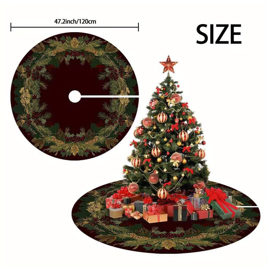 VIKAMA Rundes Weihnachtsbaumkleid mit Retro Holly Berry Print in Rot - Bild 2