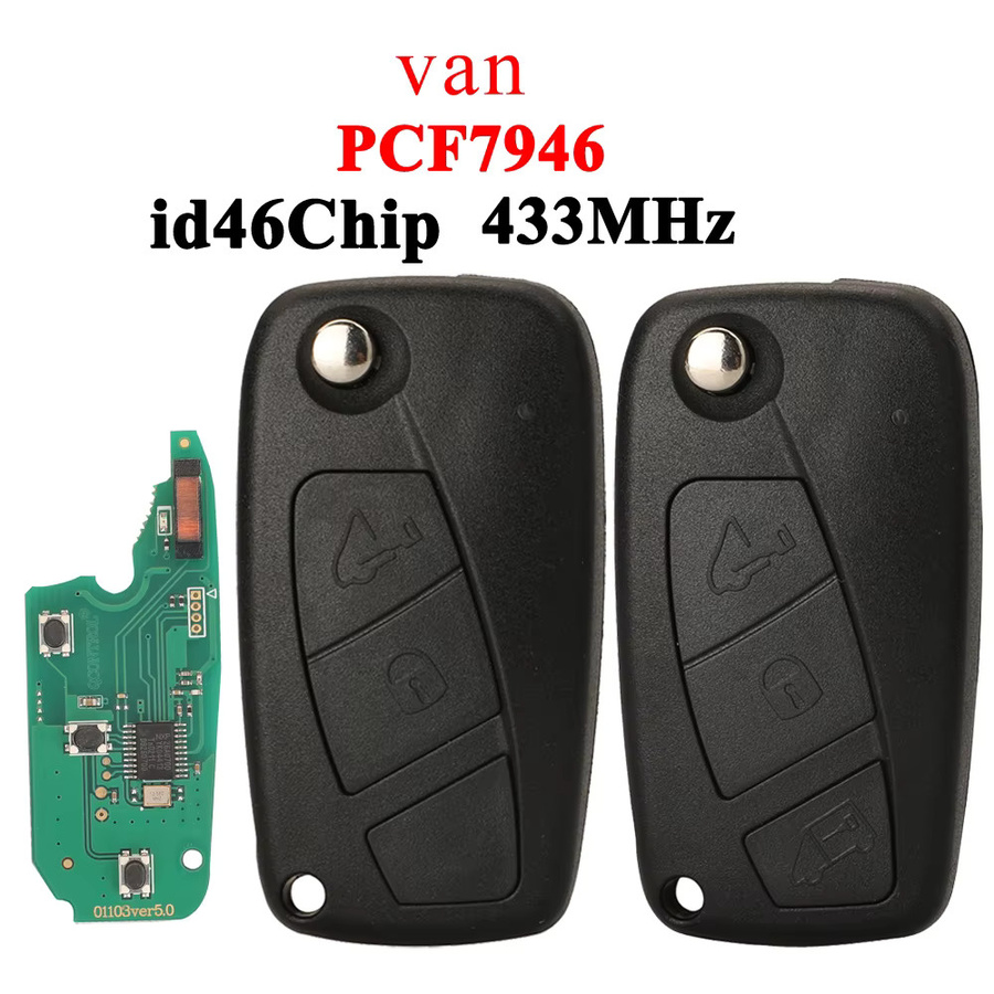 Jingyuqin 433MHz PCF7946 ID46 Chip Autoschlüssel Fernbedienung mit 2 oder 3 Tasten für Fiat Fiorino 500 Doblo Grande Punto Evo Qubo in Schwarz - Bild 2