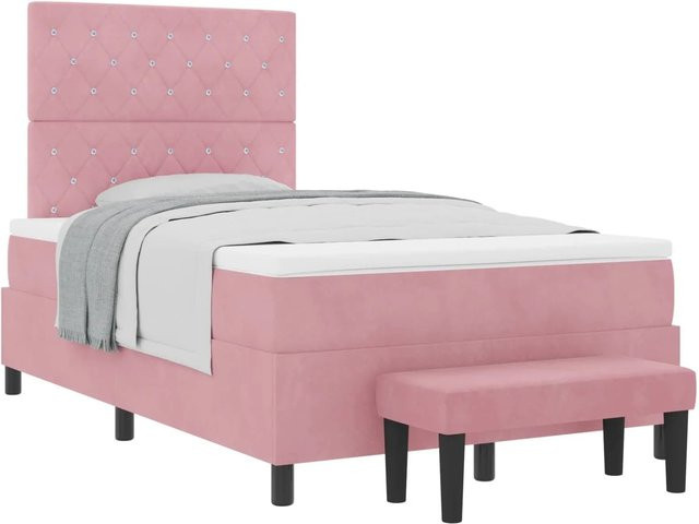vidaXL Boxspringbett mit Matratze und Kopfteil in Rosa aus Samt, B/T/H: 120 x 193 x 128 cm - Bild 1