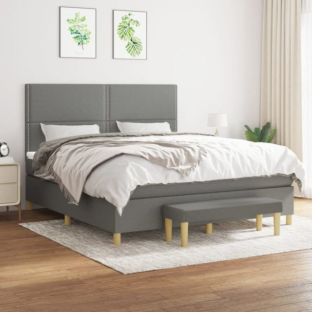 vidaXL Boxspringbett mit Matratze Dunkelgrau B/T/H: 180 x 200 x 128 cm - Bild 2