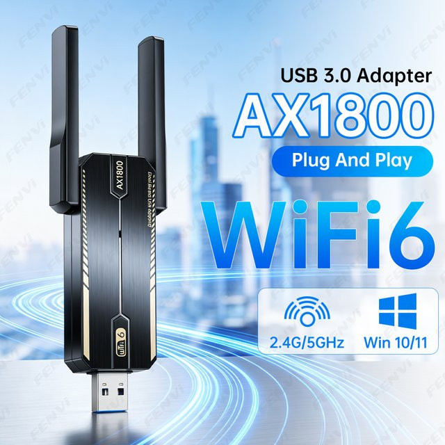 Fenvi WiFi 6 AX1800 USB 3.0 Adapter Dual Band 2,4GHz/5GHz USB-A Netzwerkkarte in Schwarz für Laptop und PC - Bild 1