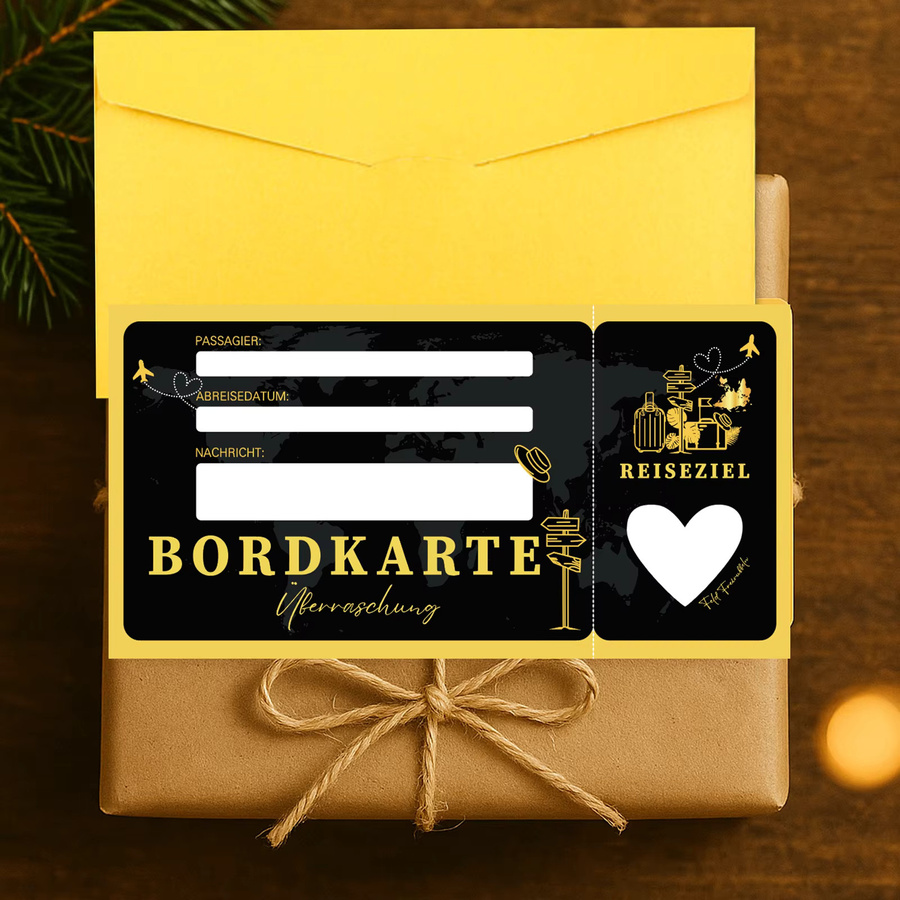 3er-Set Reisegutscheine in Schwarzgold als Bordpass-Überraschungsgeschenkset aus Papier - Bild 5