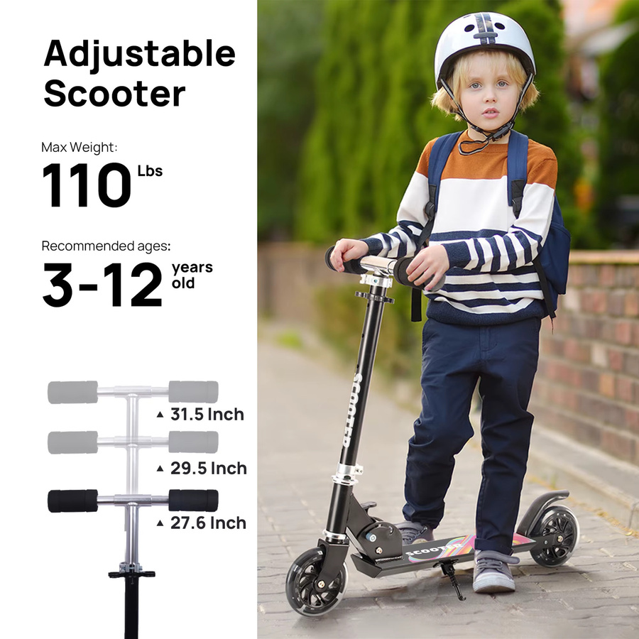TENBOOM Faltbarer Kinder-Kick-Scooter, mit LED-Leuchträder, ab 3 Jahre - Bild 3