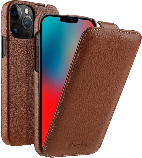 Melkco Echte Leder Klapphülle für iPhone 12 bis 17 Pro Max in Braun mit vertikaler Öffnung aus Rindsleder - Bild 1
