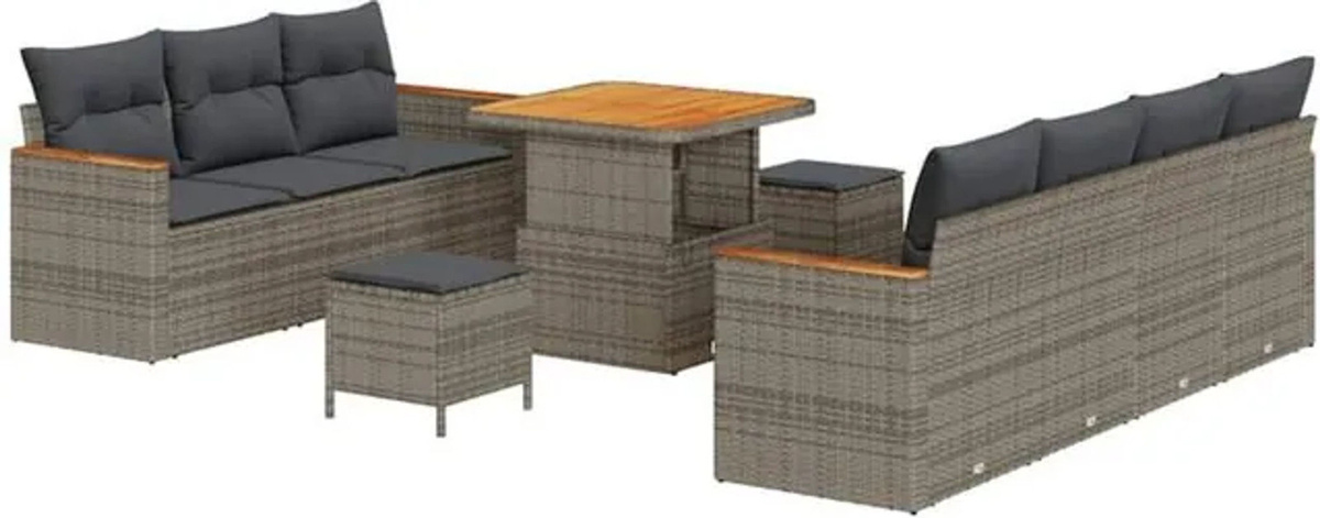 vidaXL Garten-Sofa-Set aus Polyrattan mit Kissen und Stauraum in Grau - Bild 1