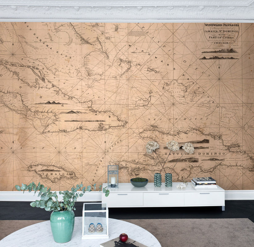 Rebel Walls Mural Navigation Lines Wandtattoo in Beige mit geometrischem Vintage-Design - Bild 2