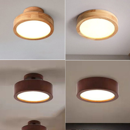 Lyfs LED Deckenlampe aus Massivholz im japanischen Stil, runde Deckenleuchte für Wohnzimmer, Schlafzimmer und Flur, Farbe: Braun/Weiß