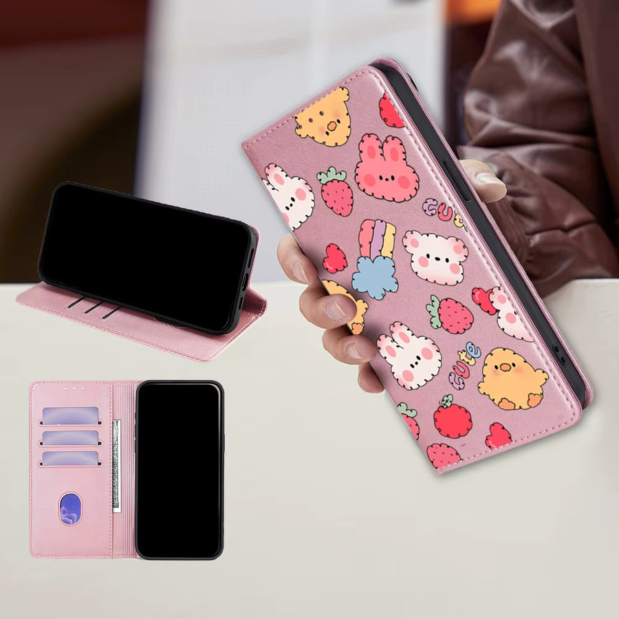 Magnetische Ledertasche mit bemaltem Muster als Schutzhülle für Samsung Galaxy S25 Ultra S25 FE S24 S23 S22 Plus A17 A07 A56 A36 A26 in Blau und Pink - Bild 3