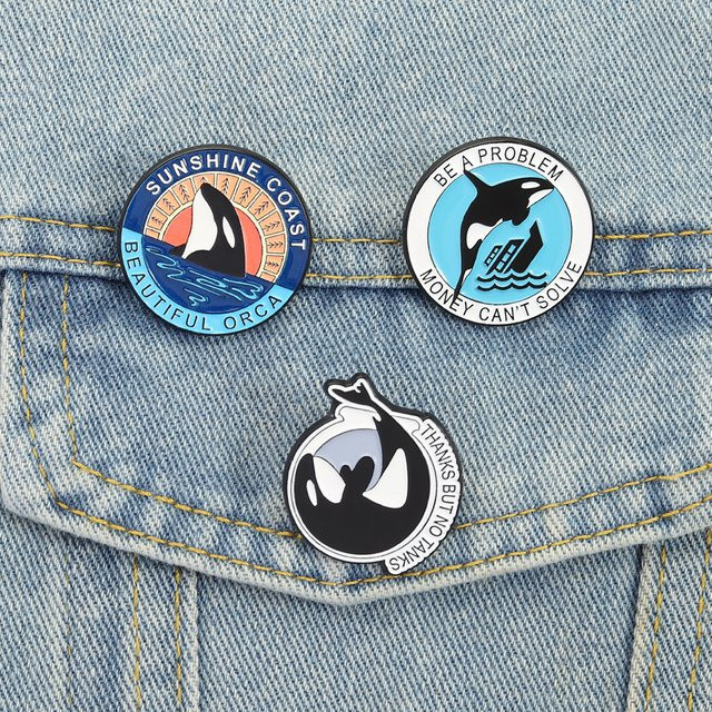 Orca-Wal-Emaille-Anstecknadeln, Bunt, Unisex - Bild 1