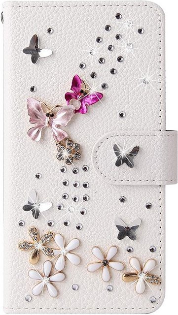 Glitzer Klappbrieftasche Hülle für Apple iPhone 11 bis iPhone 17 Pro Max in Weiß - Bild 1