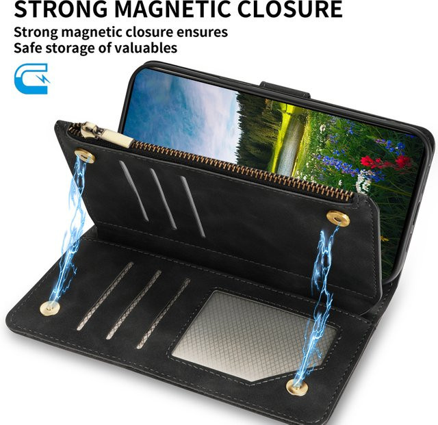 Lederhülle Brieftasche für Samsung Galaxy S26 Ultra S25 FE A16 A17 A26 A27 A36 A37 A55 A56 A57 mit Reißverschluss und Magnetverschluss in Schwarz oder Braun - Bild 1