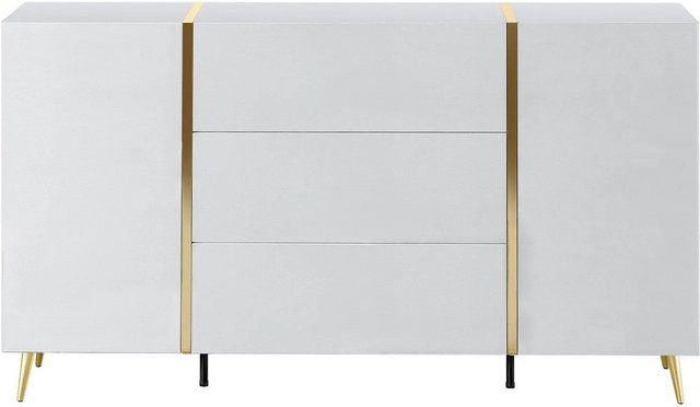 Vente-unique Sideboard Marzialo im Art Deco Stil, Weiß und Gold, glänzend, Breite: 158 cm - Bild 1