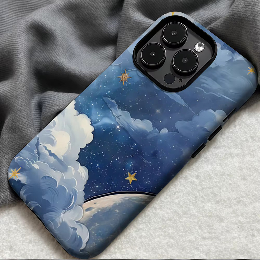 Potdemiel Handyhülle Starry Sky Clouds für iPhone 17 16 15 14 13 Pro Max Plus, doppelschichtige robuste Hülle, Blau - Bild 5
