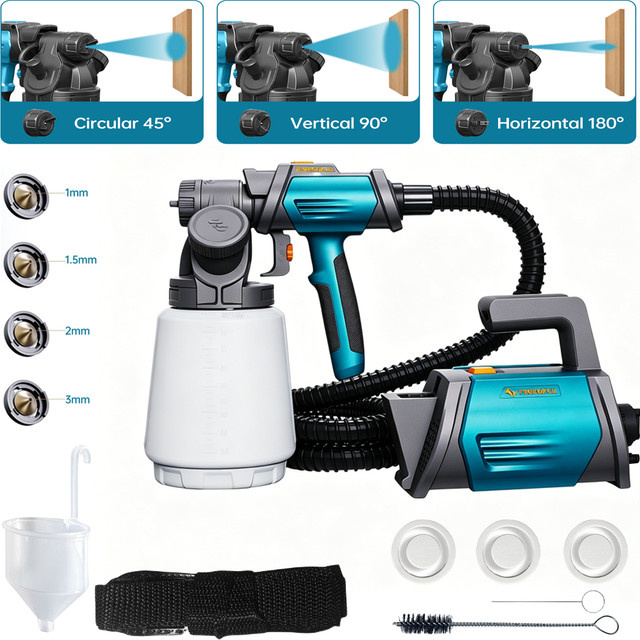 Parrior Elektrische HVLP Spritzpistole in Blau mit 800W Leistung und 1300ml Behälter für Hauswände, Möbel und Gartenhäuser - Bild 1