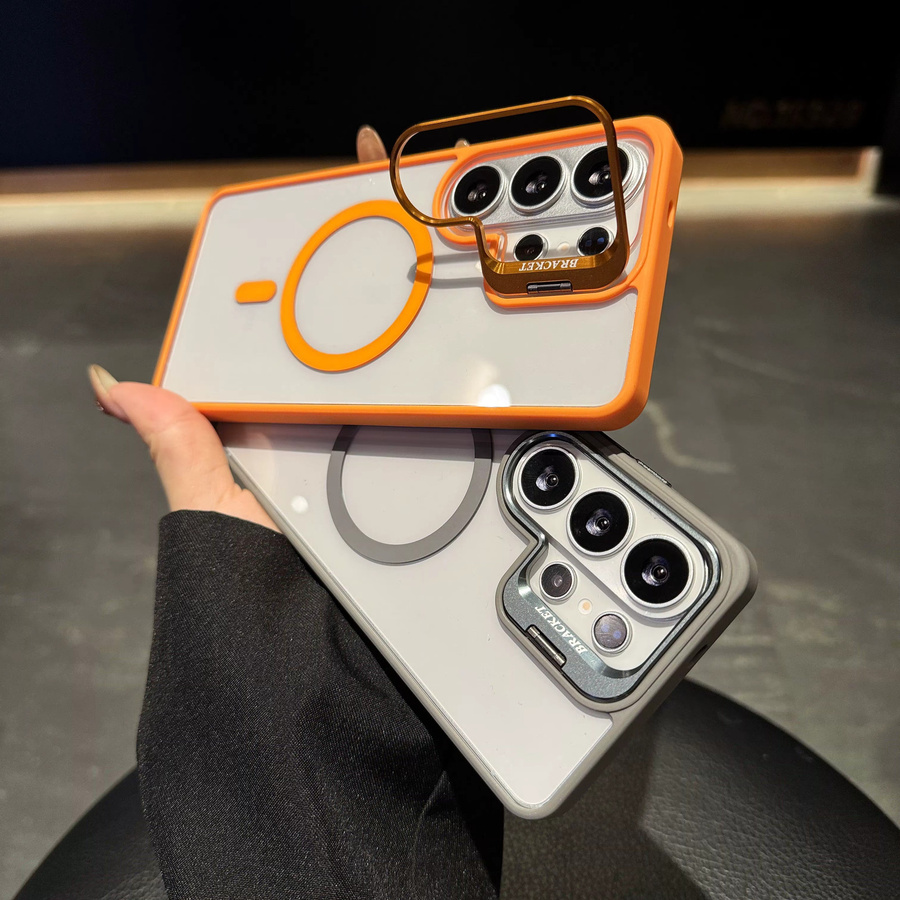 Transparente MagSafe Schutzhülle für Samsung Galaxy S26 S25 S24 S23 Ultra Plus FE mit versteckter Halterung und magnetischer kabelloser Ladefunktion in Grau - Bild 3