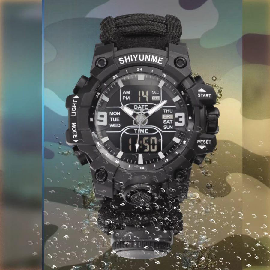 SHIYUNME Digitaluhr, Quarz, Kompass, Thermometer, Schwarz, Herren - Bild 1