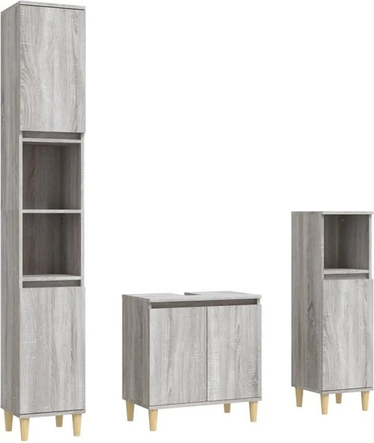 vidaXL 3-tlg. Badmöbel-Set aus Holzwerkstoff in Sonoma Grau bestehend aus Waschbeckenunterschrank und zwei Standschränken - Bild 1