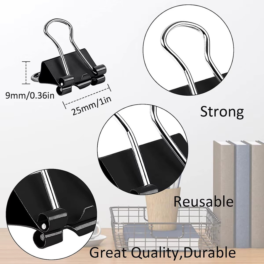12 Stück Binder Clips mit langem Hebel in Schwarz aus Metall für Büro und Schule - Bild 4