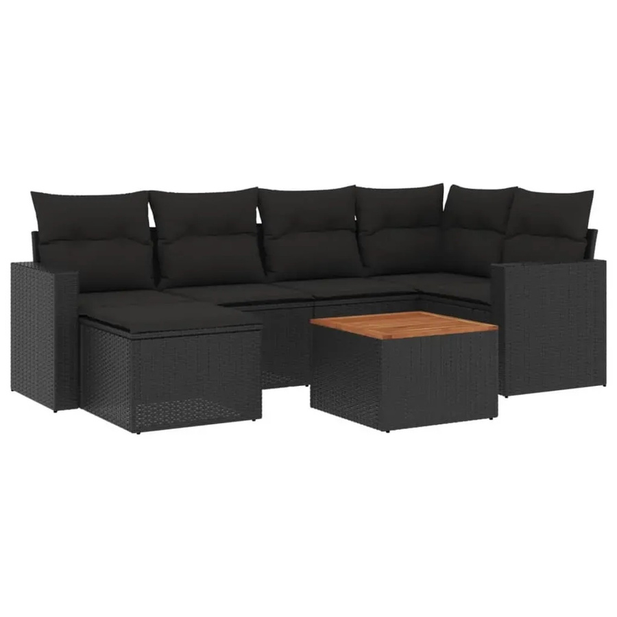 vidaXL 7-teilige Garten-Sofagarnitur in L-Form aus schwarzem Poly-Rattan mit Kissen und pulverbeschichtetem Stahlgestell - Bild 2