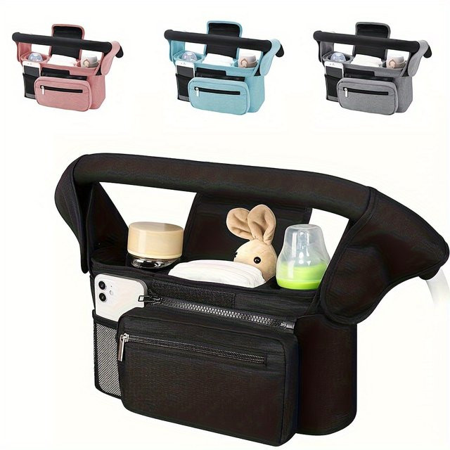 Kinderwagen-Manager in Schwarz mit rutschfestem Riemen, isoliertem Getränkehalter und Handytasche, passend für Uppababy - Bild 1