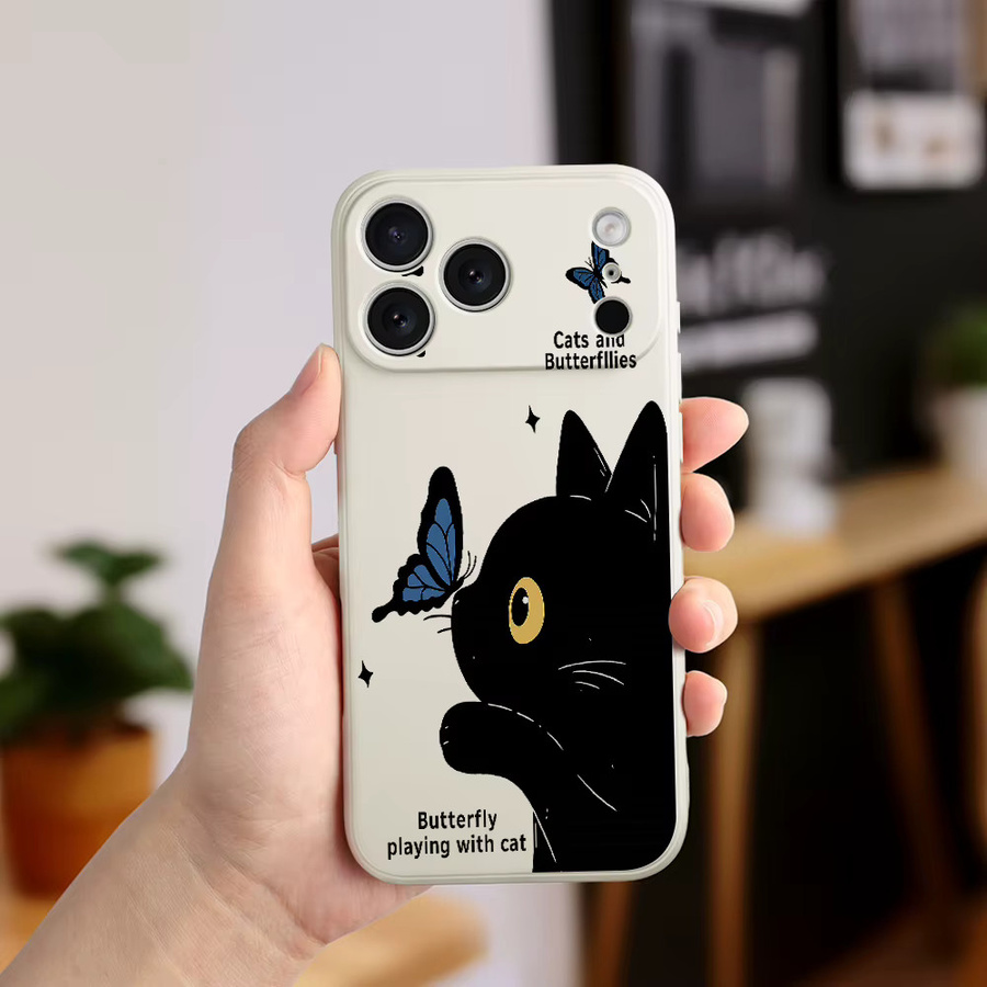 Handyhülle mit Schwarzer Katze und Schmetterling für iPhone Modelle, TPU Cover von DO AS YOU WISH, Schwarz - Bild 3