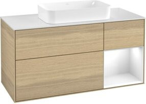 V&B Waschtischunterschrank Finion mit Wandbeleuchtung in Weiß und Eichen-Veneer, B/T: 120 x 60 cm - Bild 1
