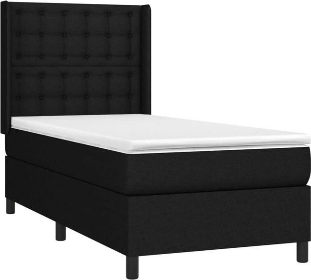 vidaXL Boxspringbett mit Matratze in Schwarz, Hybrid-Bett mit LED-Unterbettbeleuchtung und USB-Ladeport, Stoff, B/T: 100 x 200 cm - Bild 1
