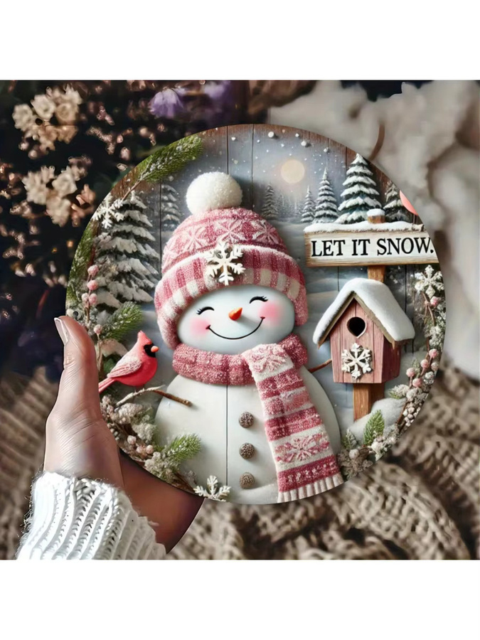 Rundes Metallschild Potdemiel mit Schneemann-Illustration in Rosa, Durchmesser: 20,32 cm - Bild 5