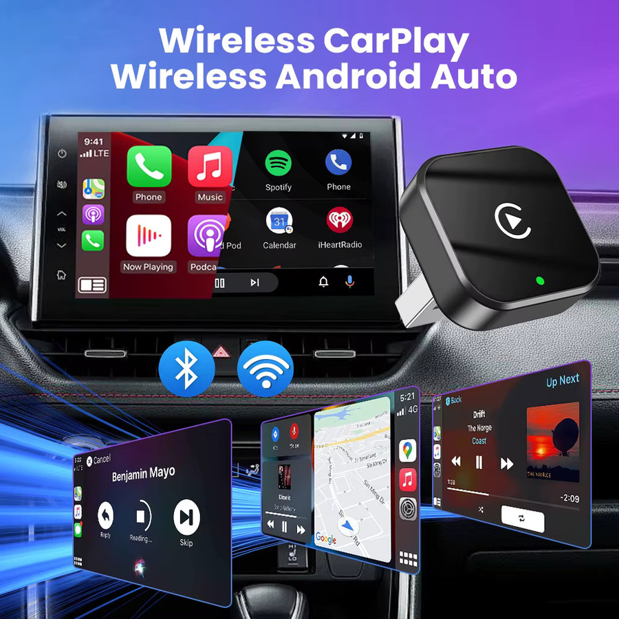 Tripodpie 2-in-1 Kabelloser CarPlay und Android Auto Adapter mit 5GHz WLAN, USB-C und USB-A, Orange - Bild 3
