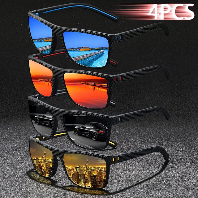 4er-Set Sonnenbrillen Vintage, Karomuster, Vollrand, rectangular, multicolor, Unisex - Bild 1