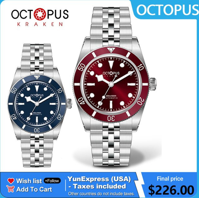 Octopus Taucheruhr, Automatik, Edelstahl, 37 mm, Herren, Schwarz - Bild 1