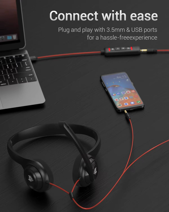 NUBWO HW02 On-Ear Gaming Headset mit Mikrofon in Schwarz mit USB- und 3,5 mm Anschluss - Bild 2