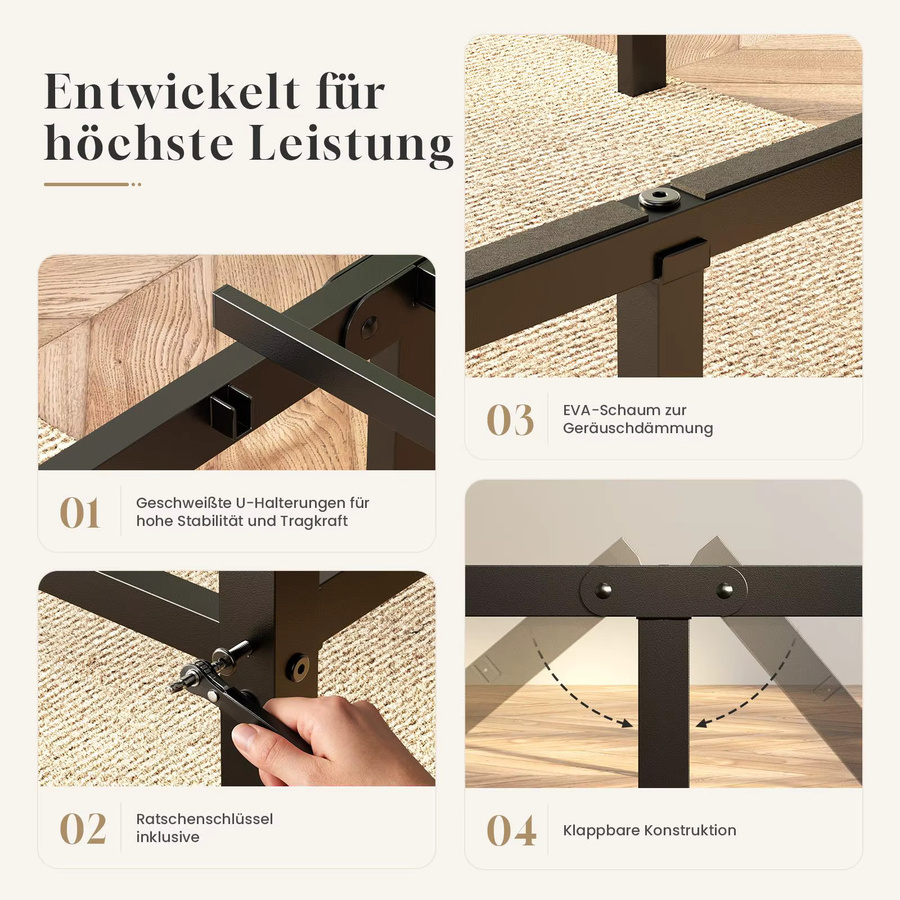KUTAS Einzelbett aus Metall mit gepolstertem Kopfteil in Grau, Samt, B/T: 90 x 200 cm - Bild 4