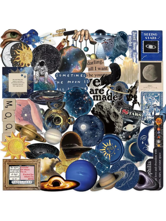 50 Stück transparente INS Space Sticker von AnimeWorlds Store, wasserdichte PET-Aufkleber für Scrapbooking, Gitarre und Notebook-Dekor, Mehrfarbig - Bild 5