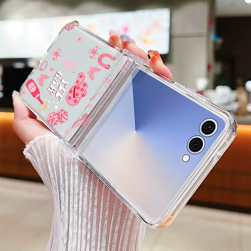 Transparente Handyhülle mit buntem Herz-Blumen-Design für Samsung Galaxy Z Flip 7, Flip 6, Flip 5, Flip 4, Flip 3 5G aus hartem PC-Material - Bild 1