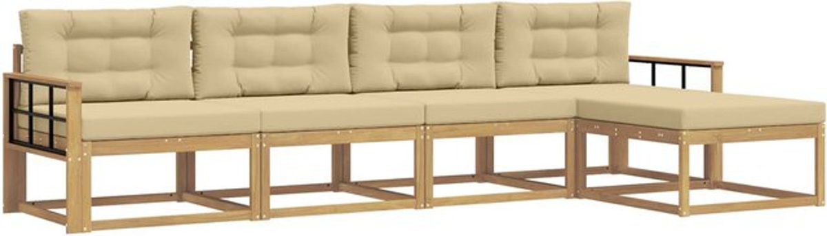vidaXL Outdoor-Sofagarnitur aus Akazie mit Kissen in Weiß, Beige und Braun, 4-teiliges Loungemöbel-Set aus Polyester, B/T/H: 162,5 x 162,5 x 73 cm - Bild 1