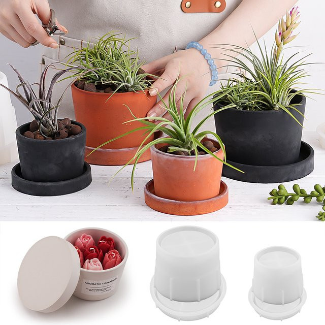 UDOCOOL Silikonform für runde Kerzen und Glas mit Deckel Set zum DIY Betongießen von Blumentöpfen, Schmuckboxen und Gips- oder Harzobjekten - Bild 1