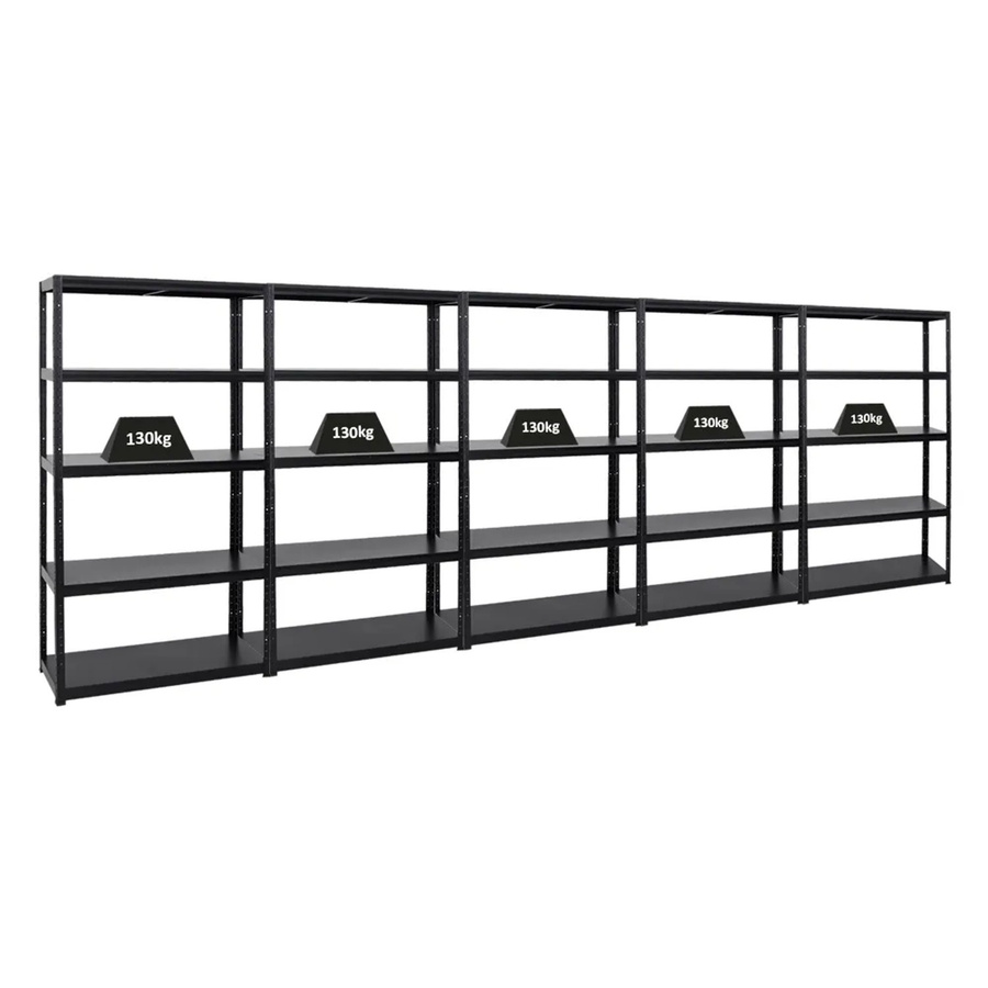 5er Set PROREGAL Steel Eagle Schwerlastregal aus Metall in Schwarz, H x B x T: 180 x 100 x 40 cm, mit verstellbaren Fachböden - Bild 2