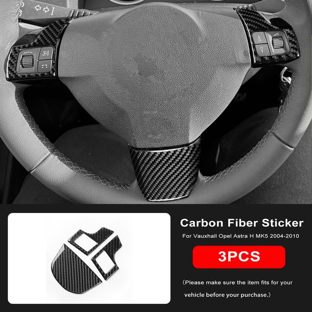 VEAROERY Carbonfaser-Aufkleber für Vauxhall Opel Astra H MK5, Lenkrad-Tastenrahmen, Schwarz - Bild 1