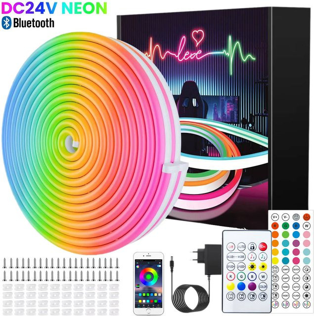 LeiiGeeGo RGB Neon-LED-Streifenlicht, DC 24V, wasserdicht, Multicolor, Bluetooth-App-Steuerung, flexibles Silikon-Neon-Seilband für Outdoor und Party - Bild 1