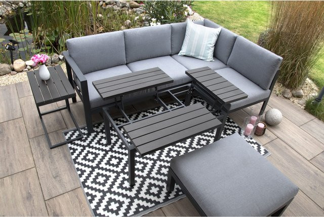 bellavista - Home & Garden® Alu-Lounge Braga Eckgarnitur aus pulverbeschichtetem Aluminium in Anthrazit und Grau mit Polstern und Tischset - Bild 2